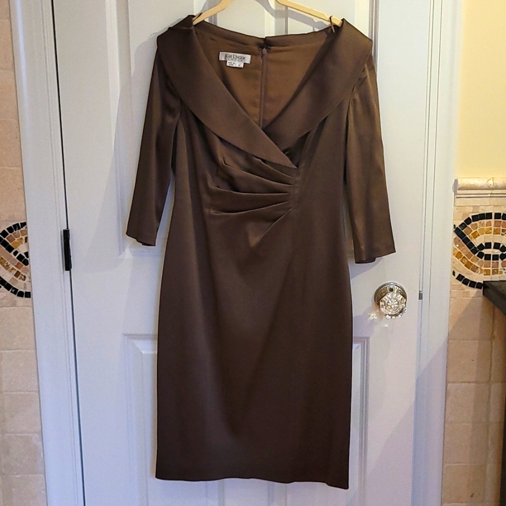 Kay Unger retro mushroom satin cocktail dress size 8